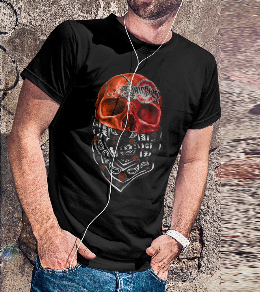 Ohio State Skull Bandana Football Helmet T-Shirt