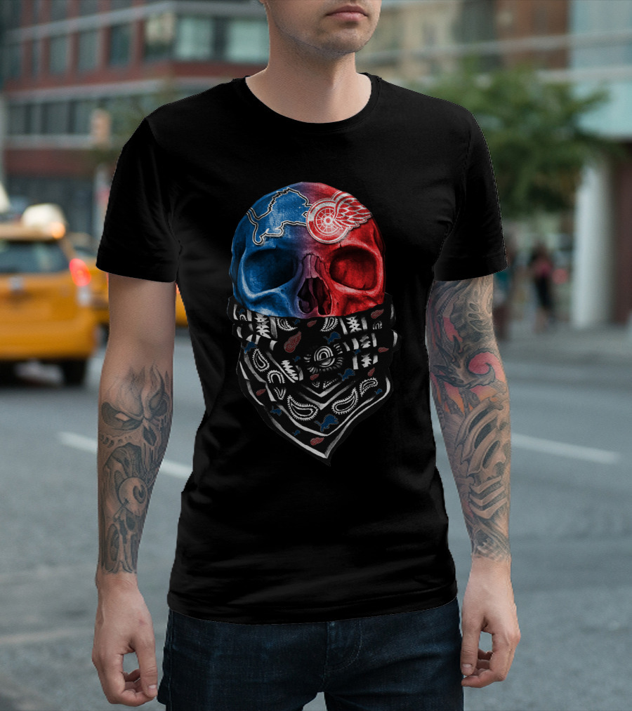 Detroit Lions Red Wings Skull Bandana T-Shirt