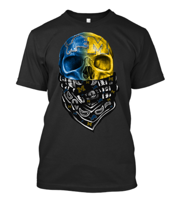 Lions Blue Michigan M Skull Bandana T-Shirt