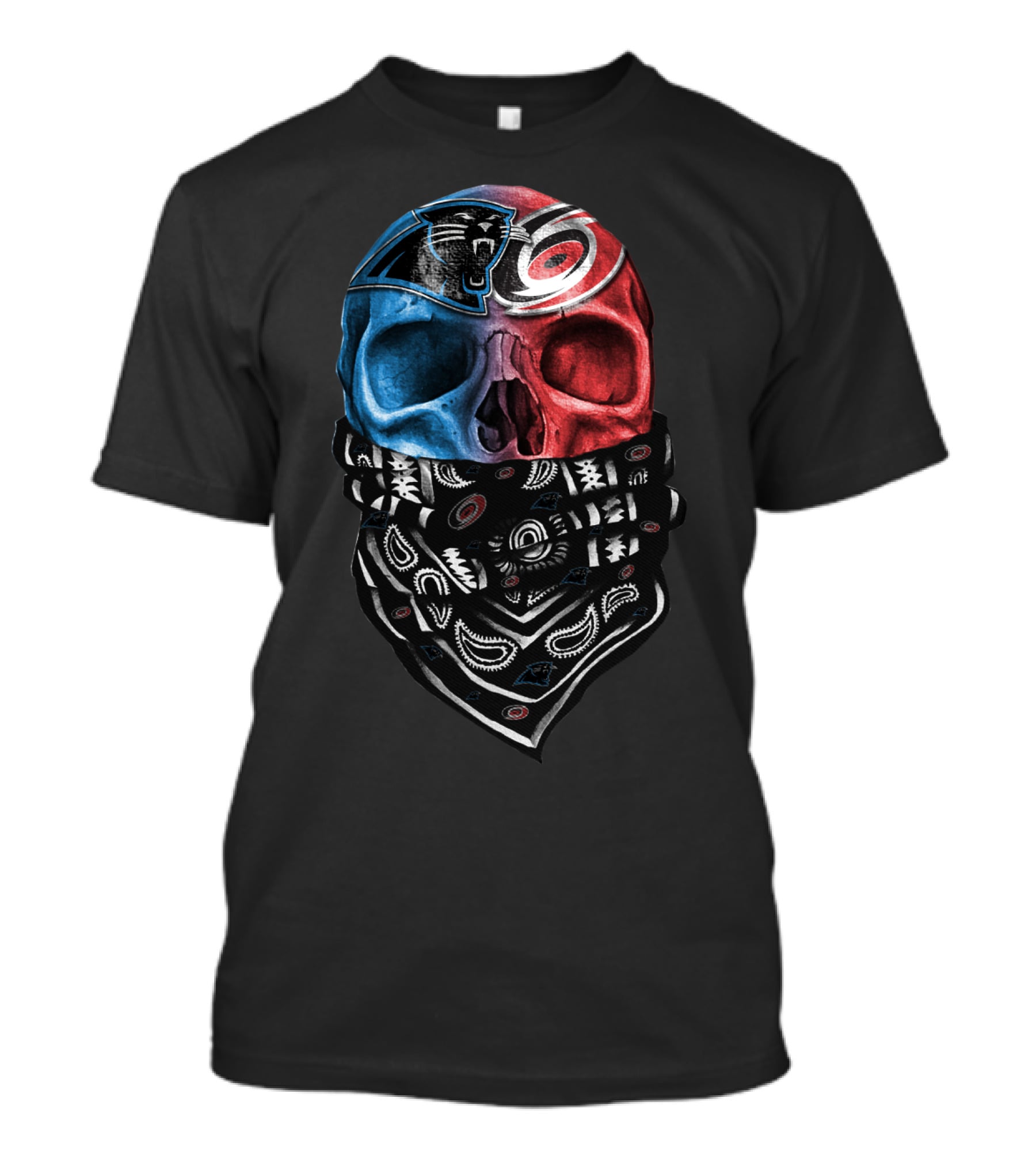 Carolina Panthers Skull Bandana Split T-Shirt