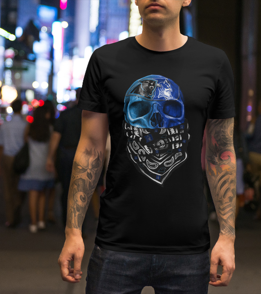 Carolina Panthers Duke Blue Devils Skull Bandana T-Shirt