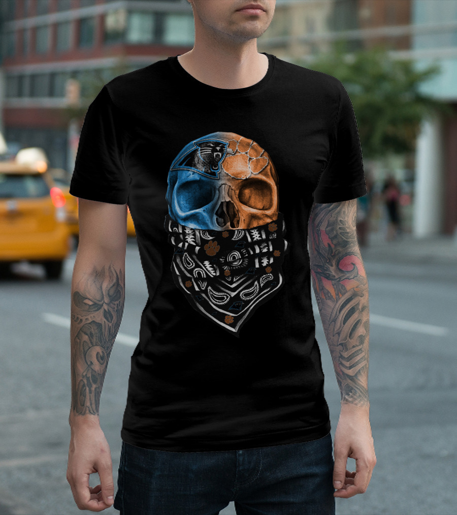 Carolina Panthers Clemson Tigers Fusion Skull Bandana T-Shirt