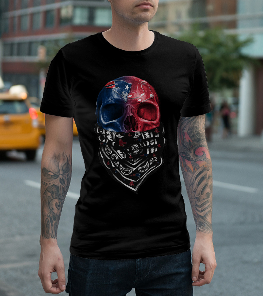 Patriots Red Sox Skull Bandana Fan T-Shirt