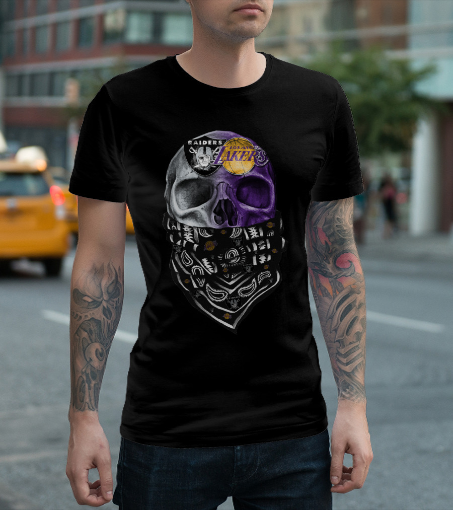 Raiders Los Angeles Lakers Skull Bandana T-Shirt