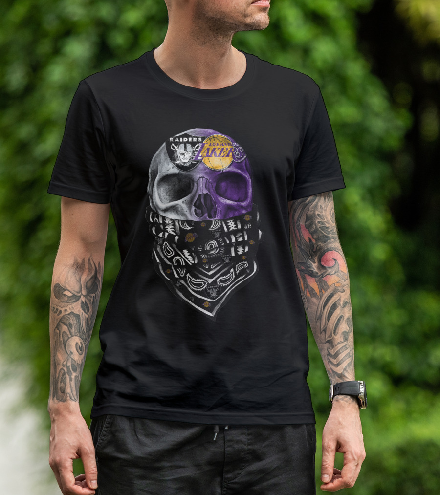 Raiders Los Angeles Lakers Skull Bandana T-Shirt
