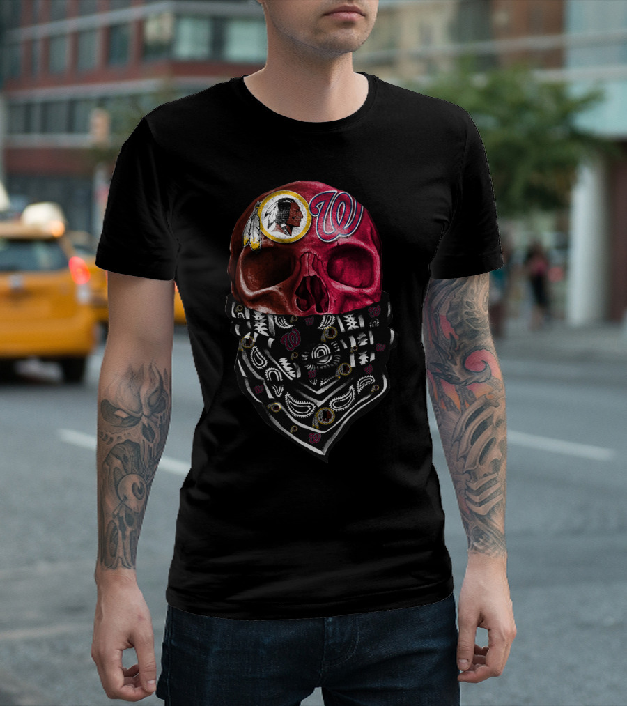 Washington Nationals And Redskins Bandana Skull T-Shirt