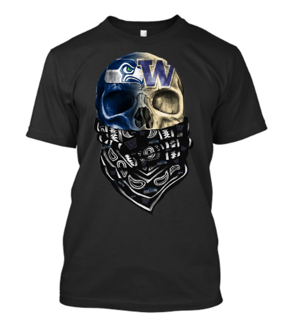 Seattle Seahawks Washington Huskies Skull Bandana T-Shirt