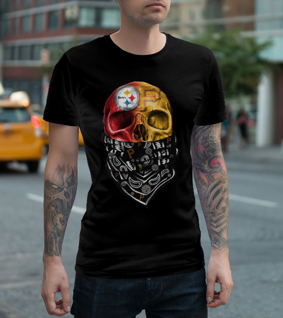Pittsburgh Steelers And Pirates Skull Bandana Sku 115 T-Shirt