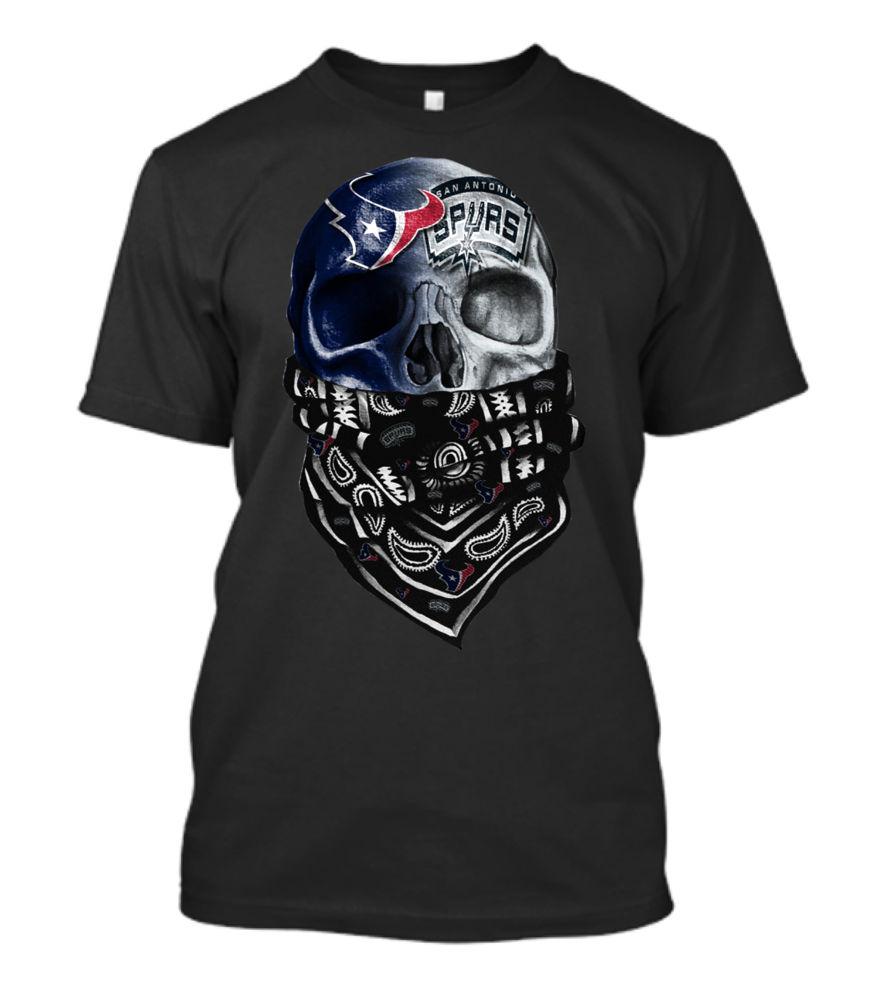 San Antonio Spurs Skull With Bandana And Houston Texans T-Shirt