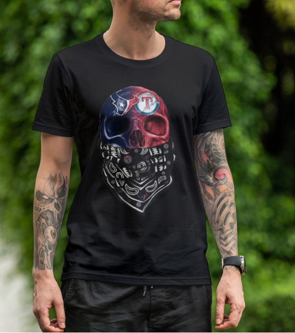 Texans Rangers Skull Bandana Art T-Shirt