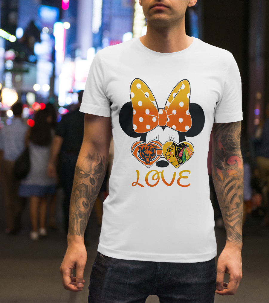 Minnie Mouse Love Chicago Bears Blackhawks Bow T-Shirt