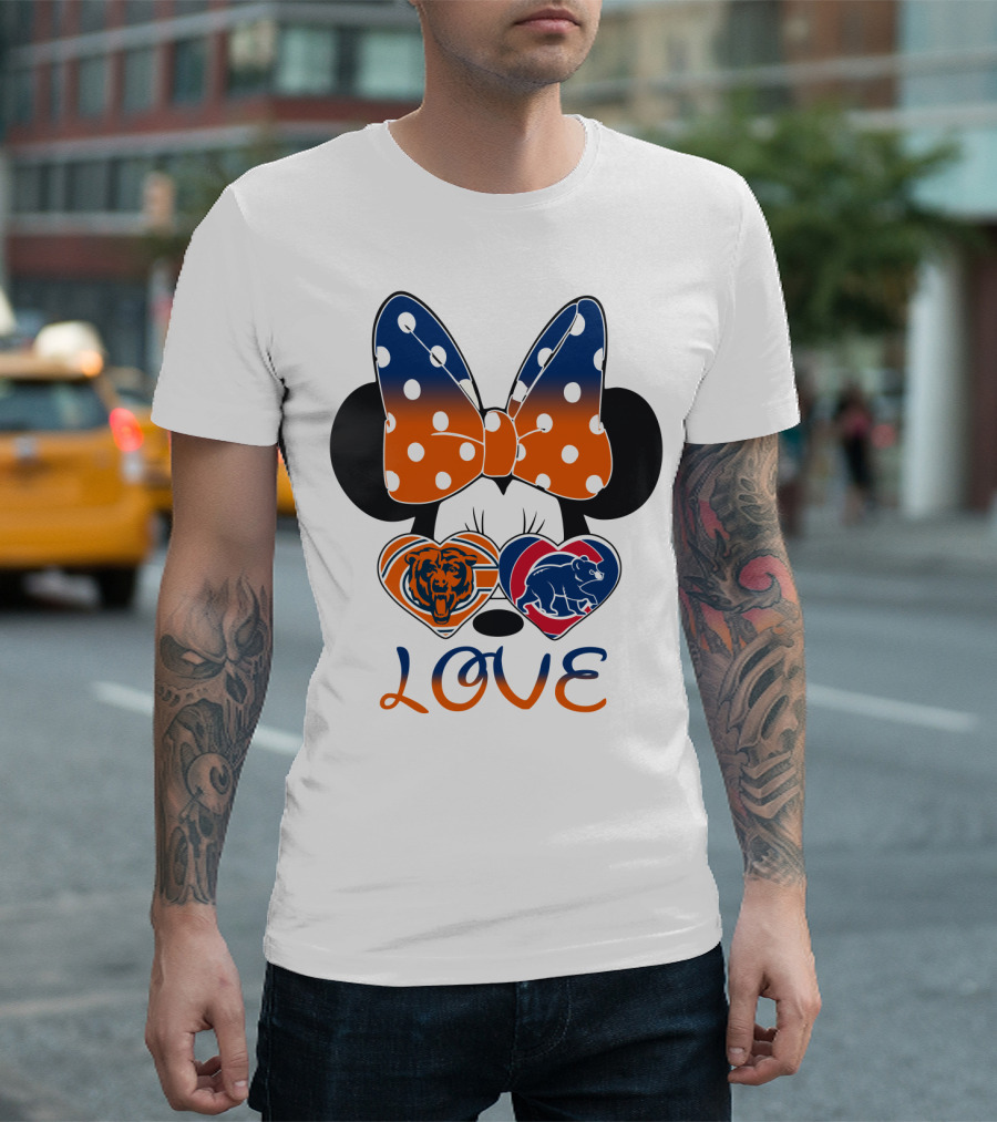 Love Minnie Mouse Chicago Bears Cubs Heart Bow T-Shirt
