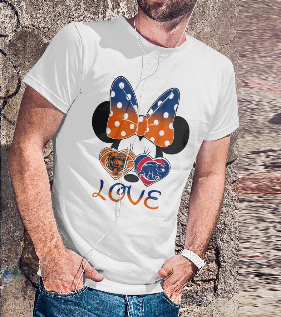 Love Minnie Mouse Chicago Bears Cubs Heart Bow T-Shirt