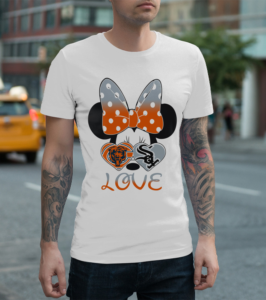 Love Chicago Bears White Sox Minnie Bow Hearts T-Shirt