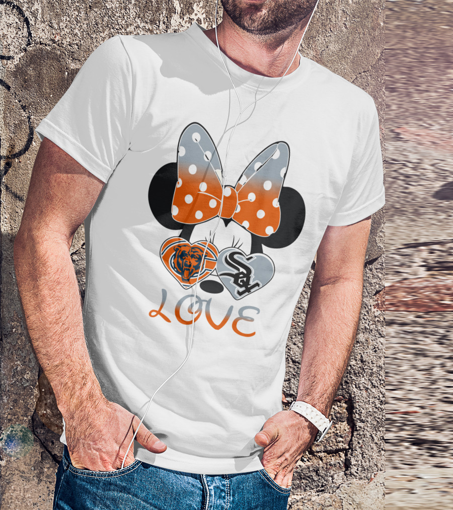 Love Chicago Bears White Sox Minnie Bow Hearts T-Shirt