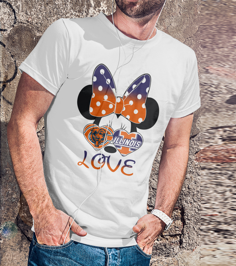 Minnie Bow Chicago Bears Illinois Fighting Illini Love T-Shirt