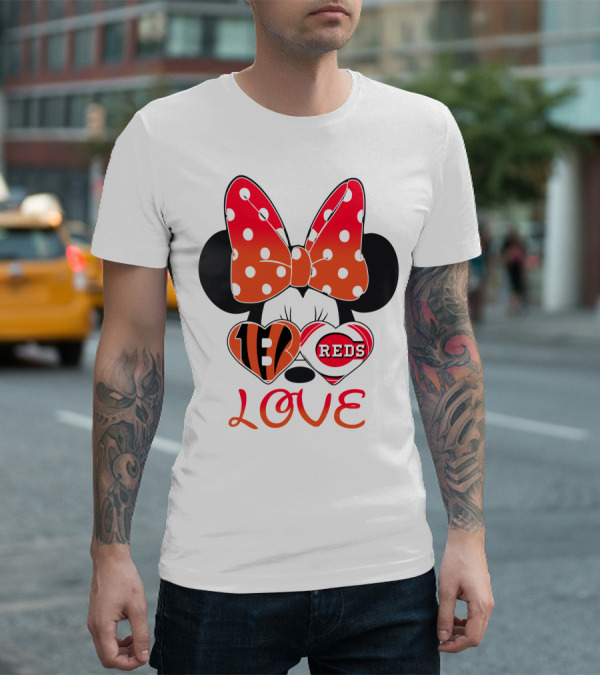 Minnie Love Bengals Reds Hearts T-Shirt
