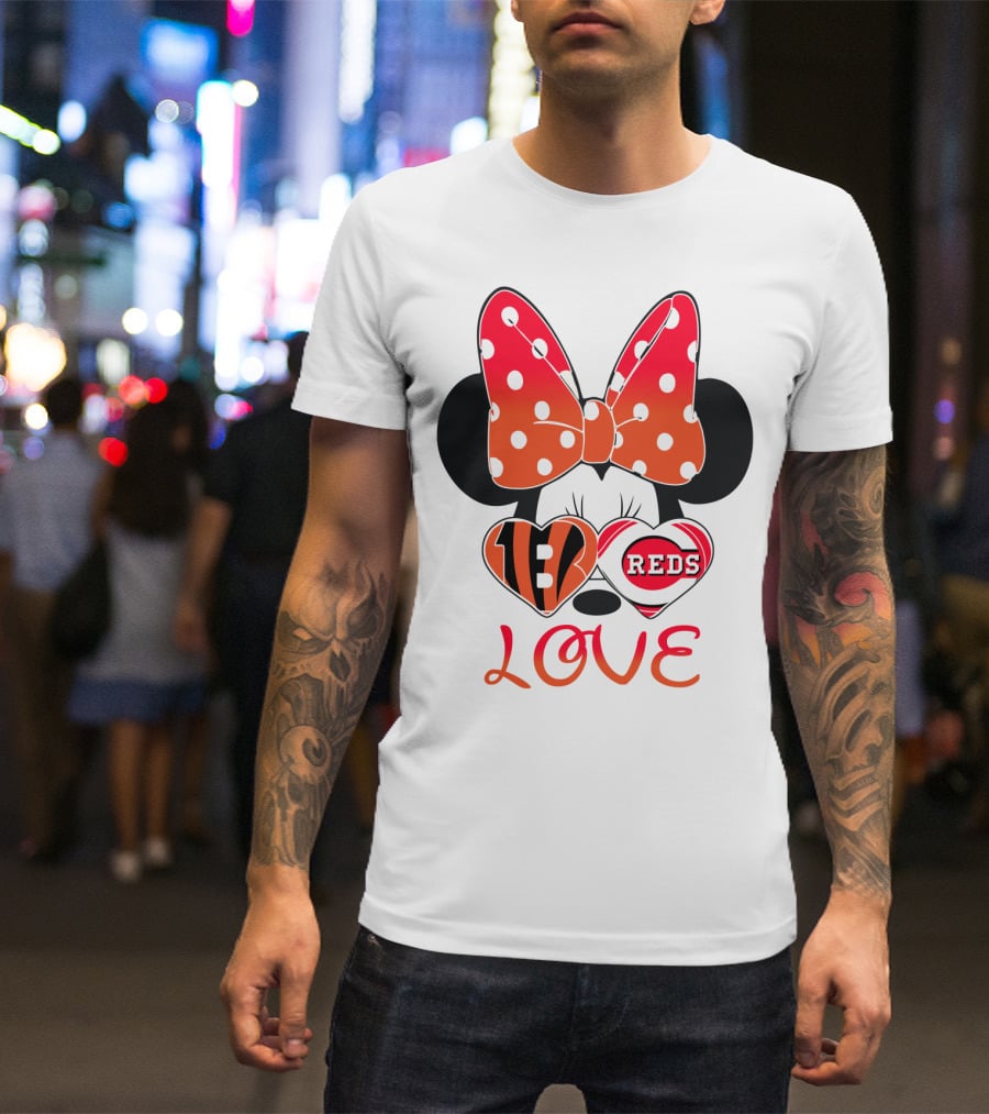 Minnie Love Bengals Reds Hearts T-Shirt