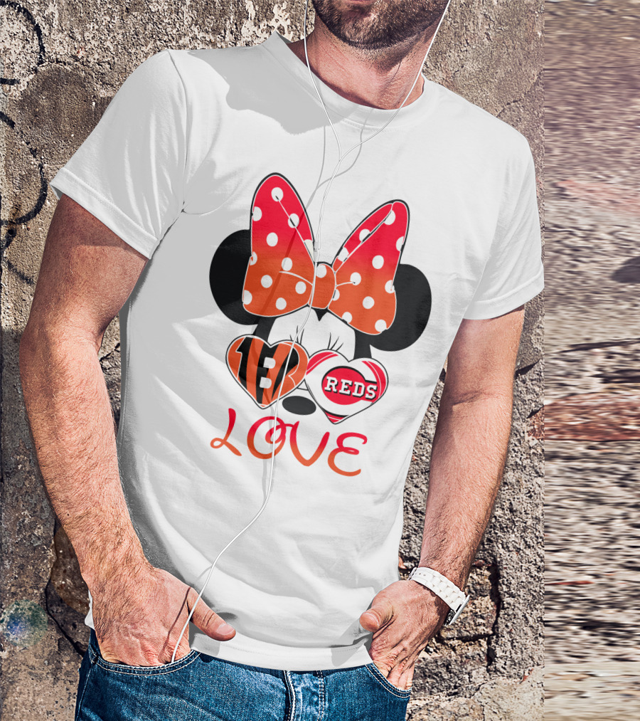 Minnie Love Bengals Reds Hearts T-Shirt