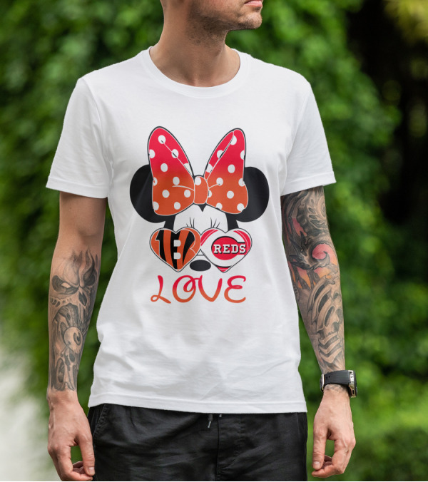 Minnie Love Bengals Reds Hearts T-Shirt
