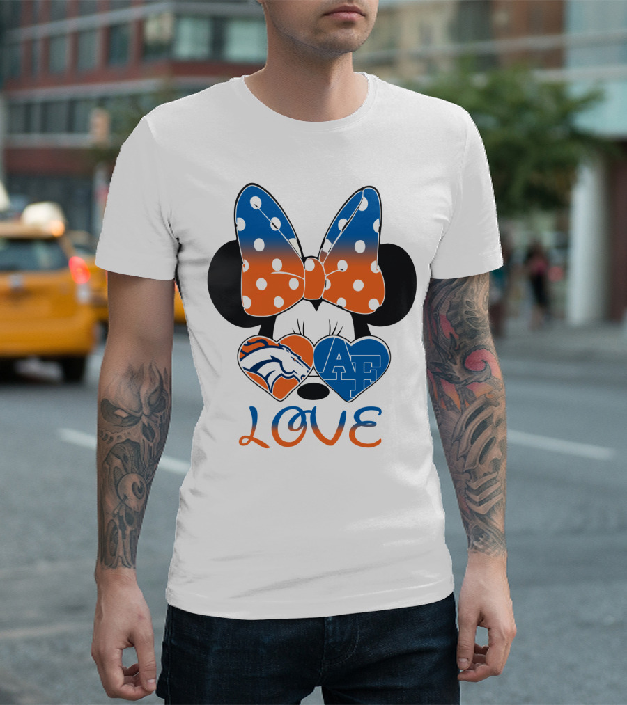 Minnie Mouse Bow Love Denver Broncos Air Force Falcons Hearts T-Shirt