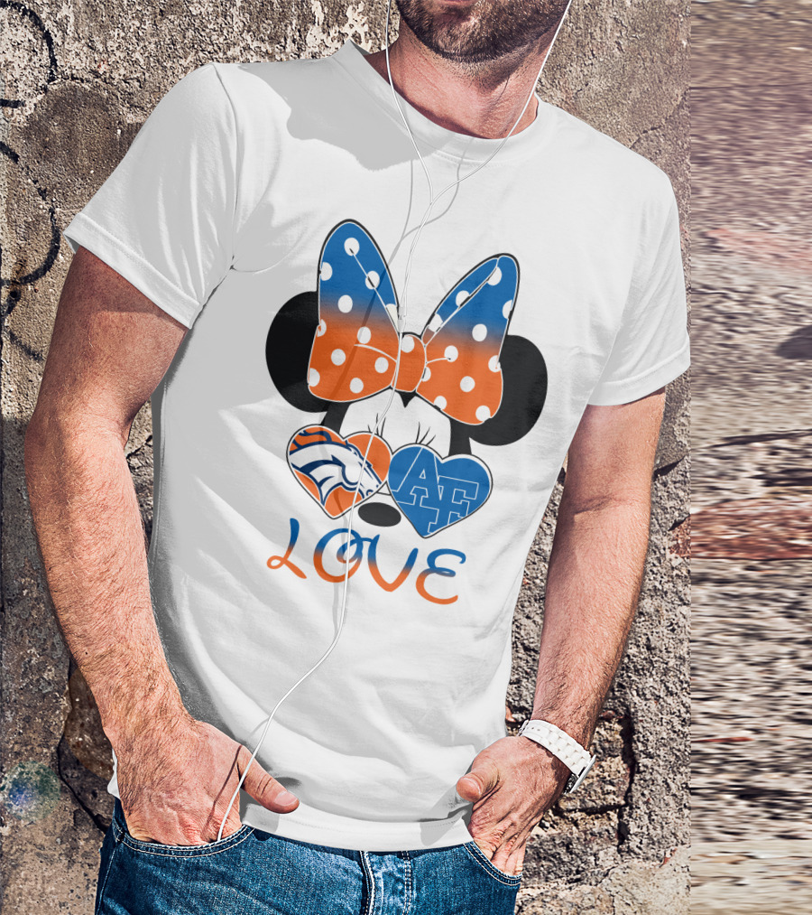 Minnie Mouse Bow Love Denver Broncos Air Force Falcons Hearts T-Shirt