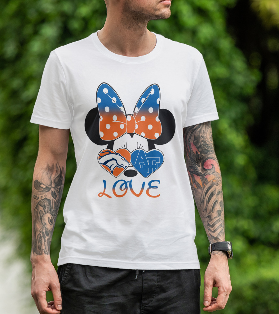 Minnie Mouse Bow Love Denver Broncos Air Force Falcons Hearts T-Shirt