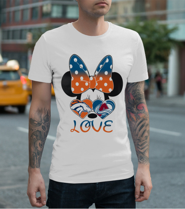 Love Colorado Sports Fans Hearts Broncos Avalanche Minnie Mouse T-Shirt
