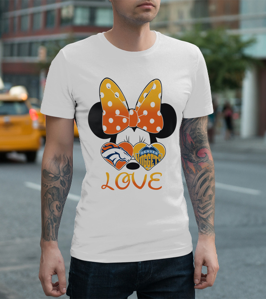 Minnie Bow Love Denver Broncos Nuggets Hearts T-Shirt