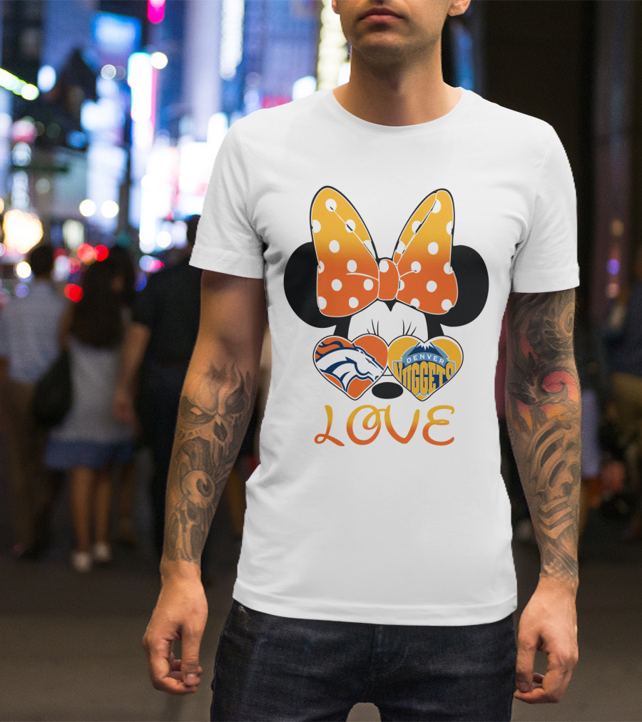 Minnie Bow Love Denver Broncos Nuggets Hearts T-Shirt