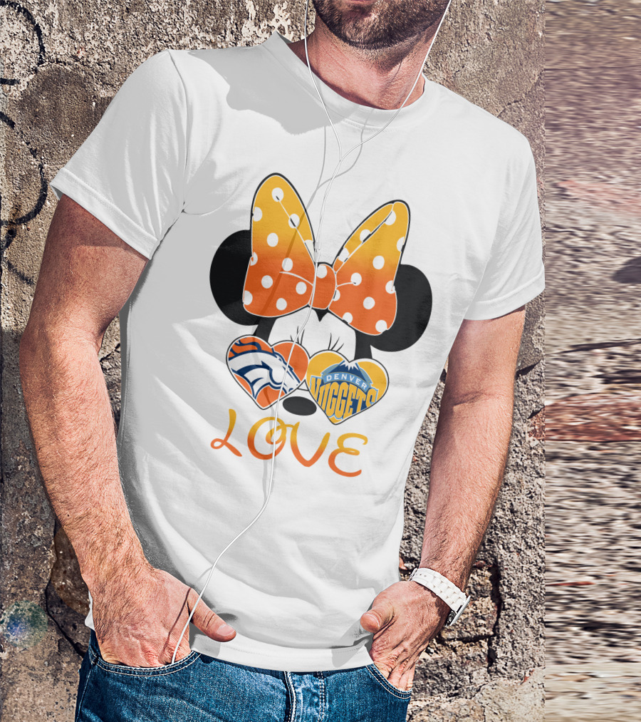 Minnie Bow Love Denver Broncos Nuggets Hearts T-Shirt