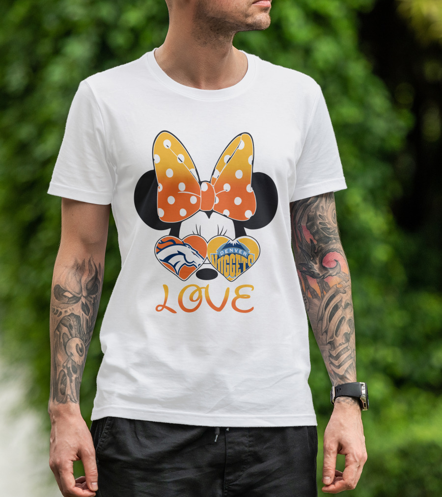 Minnie Bow Love Denver Broncos Nuggets Hearts T-Shirt