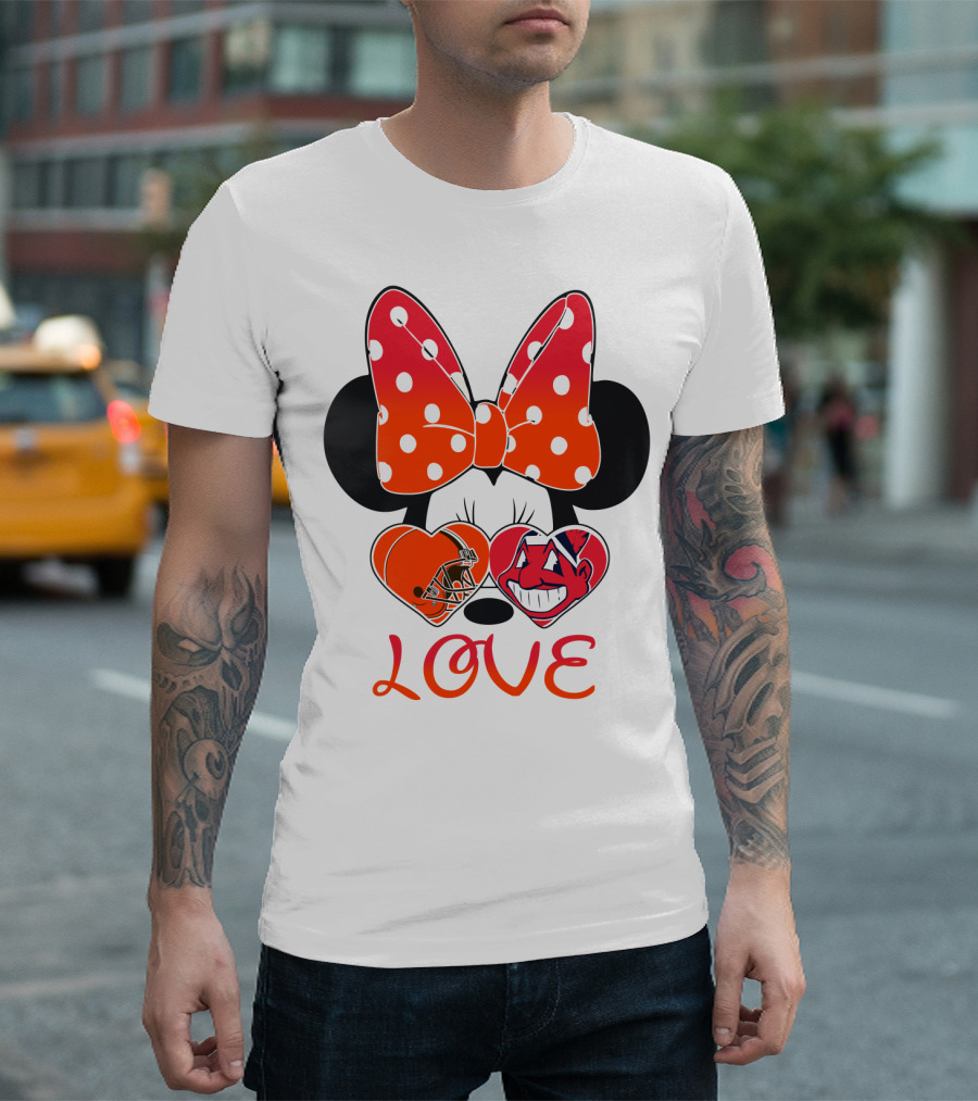 Love Minnie Bow Cleveland Browns Chiefs Wahoo Hearts T-Shirt