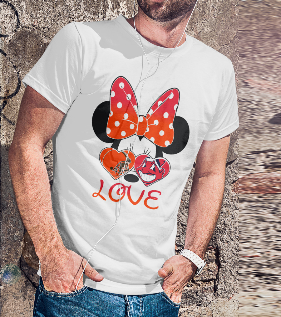 Love Minnie Bow Cleveland Browns Chiefs Wahoo Hearts T-Shirt
