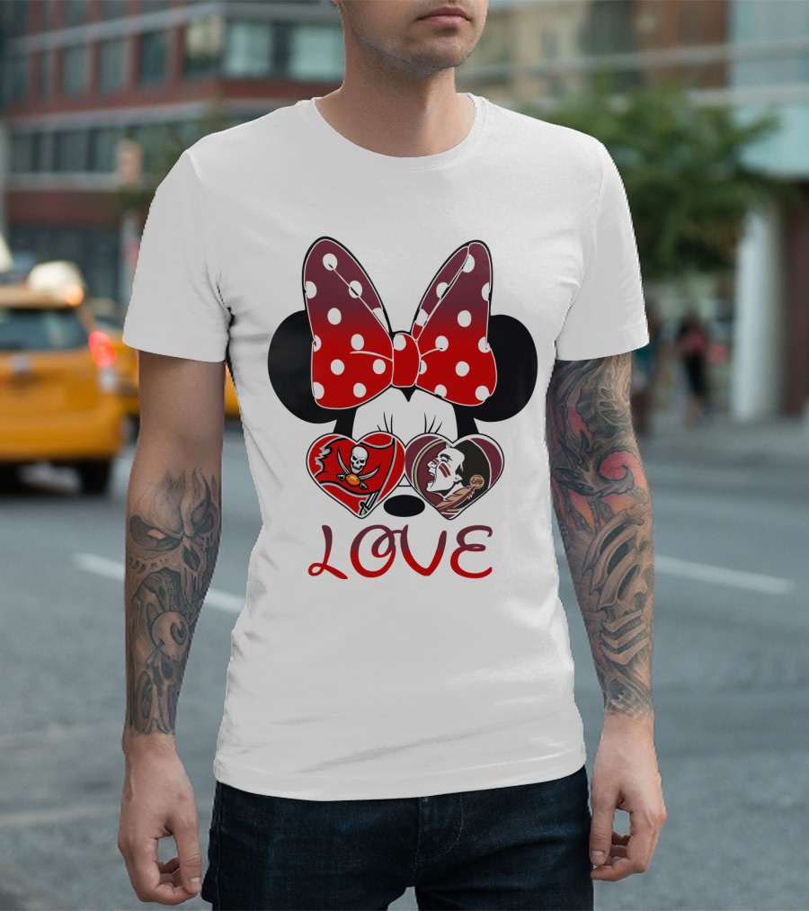 Mic 025 Love Buccaneers Skull And Dracula Heart Minnie Ears Bow T-Shirt