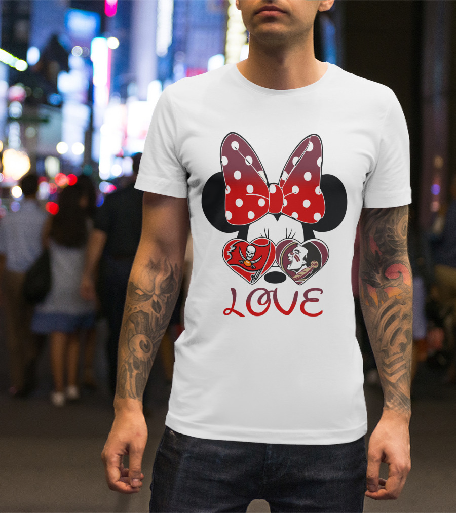Mic 025 Love Buccaneers Skull And Dracula Heart Minnie Ears Bow T-Shirt