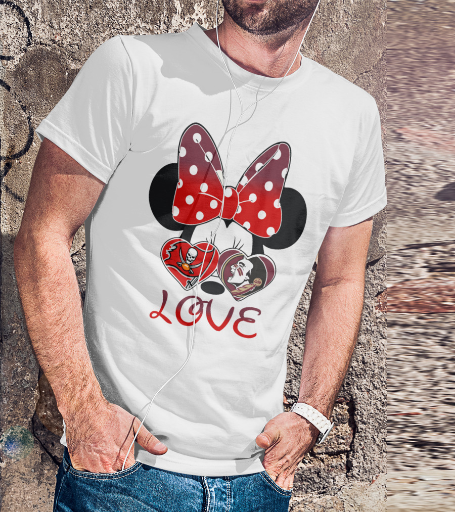 Mic 025 Love Buccaneers Skull And Dracula Heart Minnie Ears Bow T-Shirt