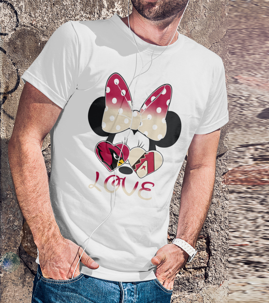 Love Arizona Cardinals Diamondbacks Minnie Bow Hearts T-Shirt