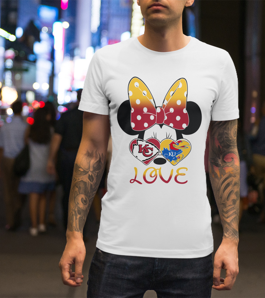 Kc Chiefs Ku Jayhawks Minnie Bow Love T-Shirt