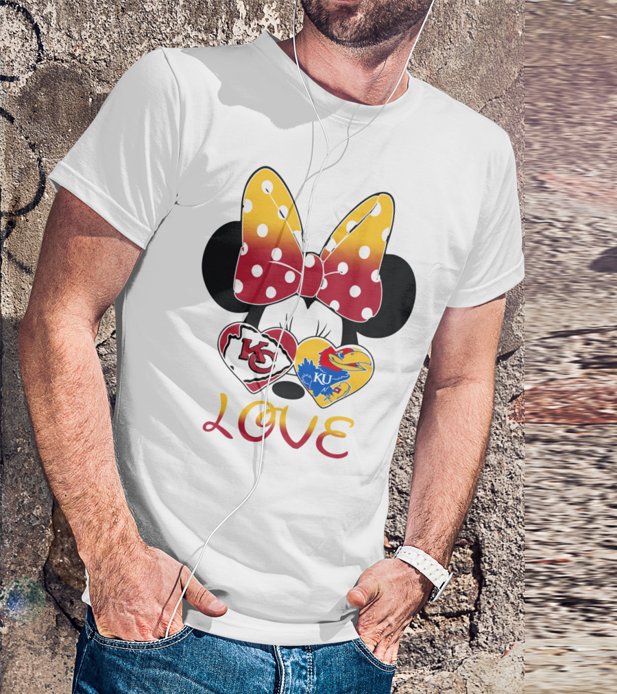 Kc Chiefs Ku Jayhawks Minnie Bow Love T-Shirt
