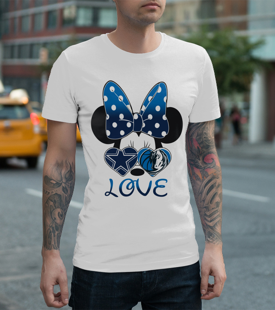 Love Dallas Cowboys Mavericks Minnie Bow Bowtie Hearts T-Shirt