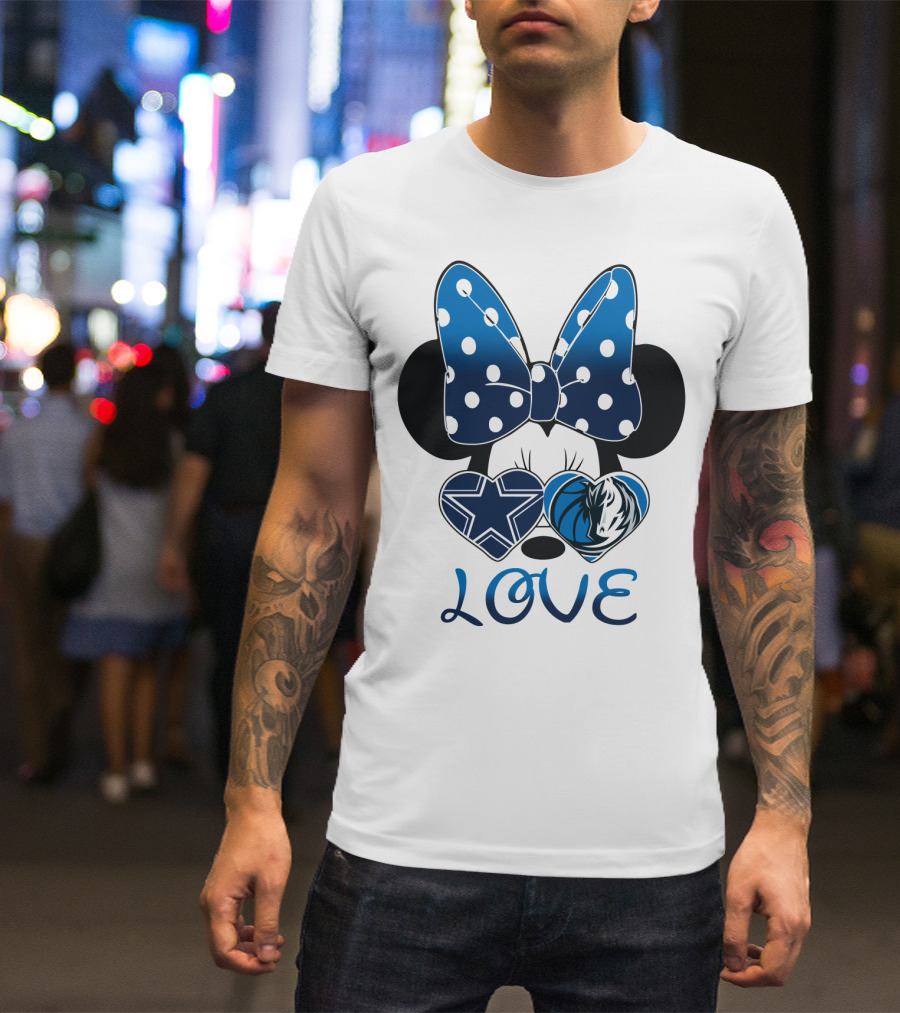 Love Dallas Cowboys Mavericks Minnie Bow Bowtie Hearts T-Shirt