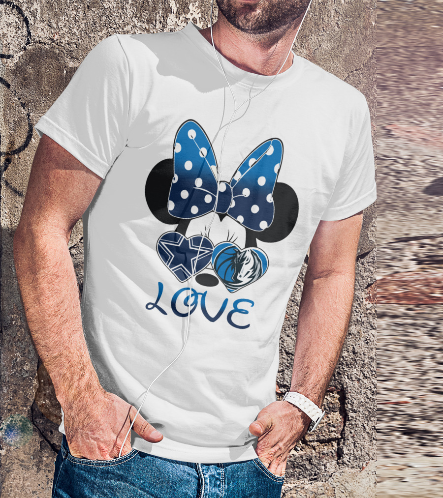 Love Dallas Cowboys Mavericks Minnie Bow Bowtie Hearts T-Shirt
