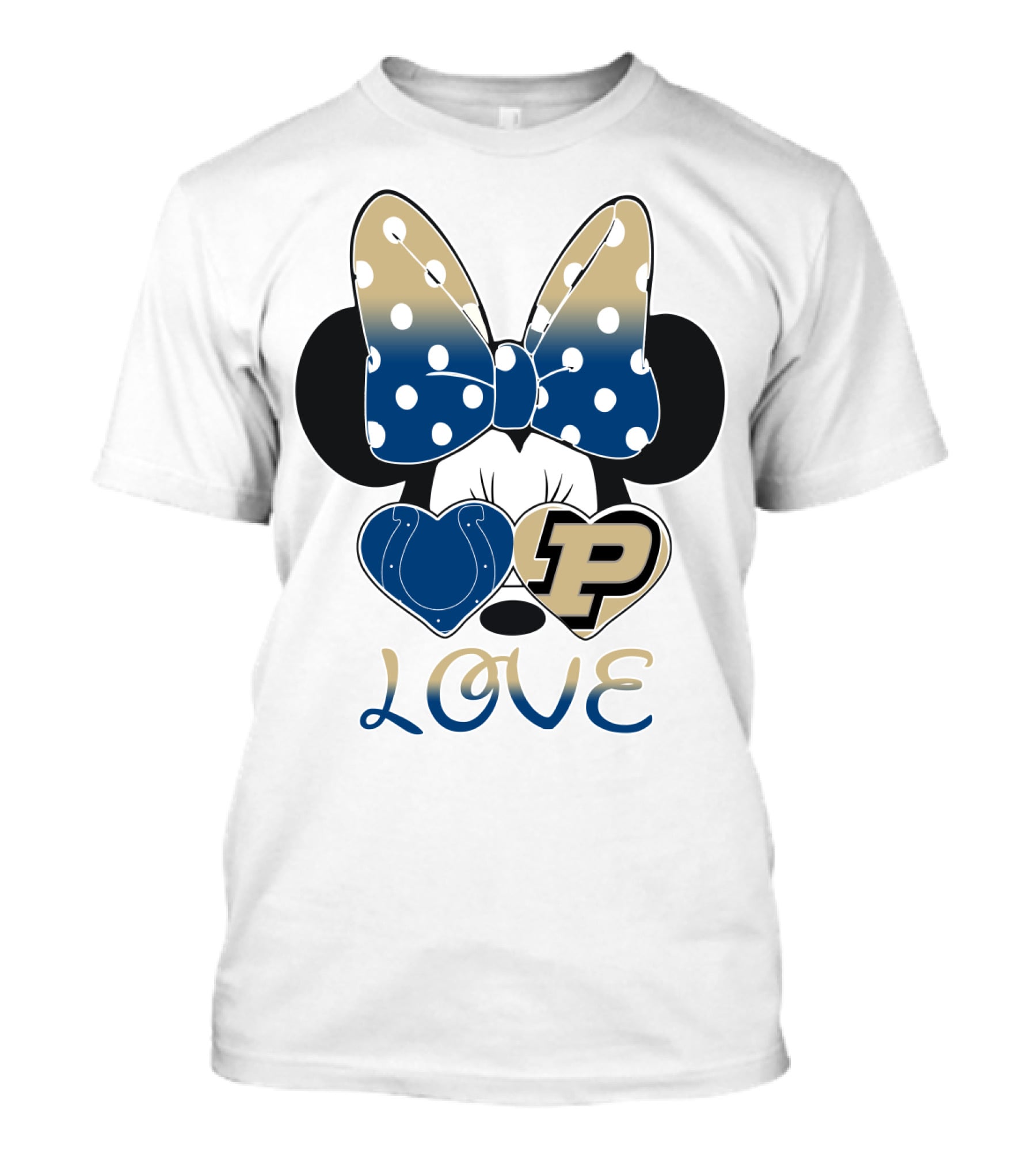 Purdue Boilermakers Minnie Mouse Love Bow Polka Dots T-Shirt