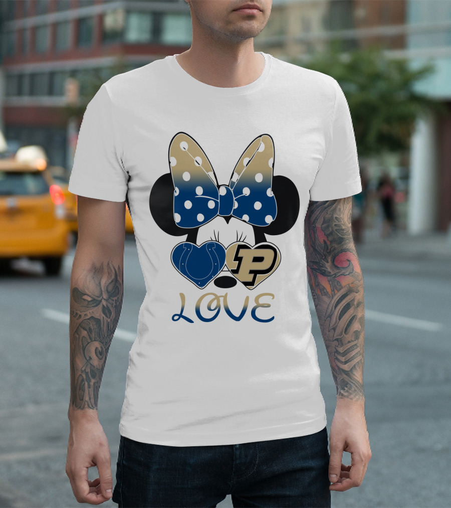 Purdue Boilermakers Minnie Mouse Love Bow Polka Dots T-Shirt