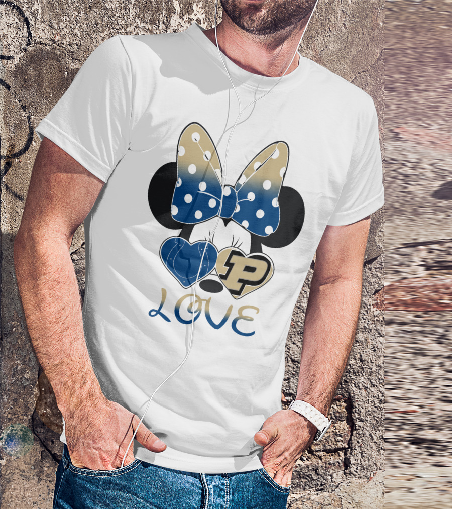 Purdue Boilermakers Minnie Mouse Love Bow Polka Dots T-Shirt
