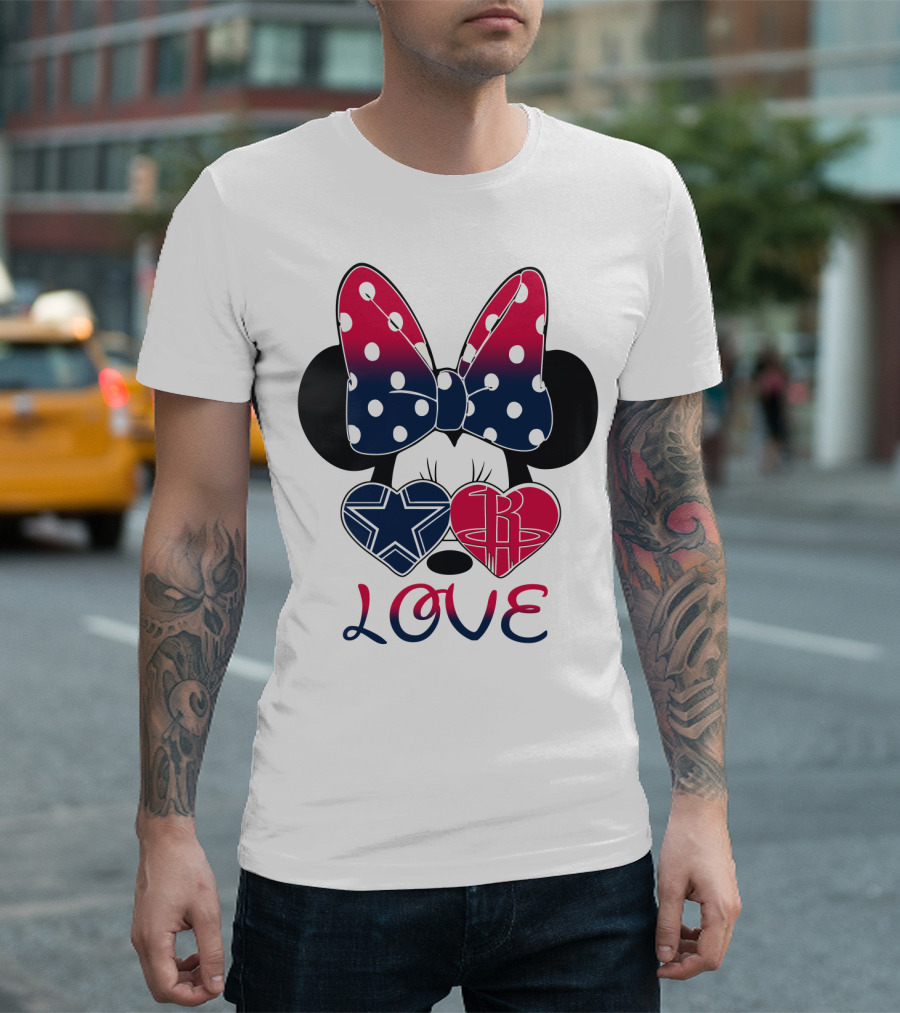 Love Minnie Bow Dallas Cowboys Houston Rockets Hearts T-Shirt