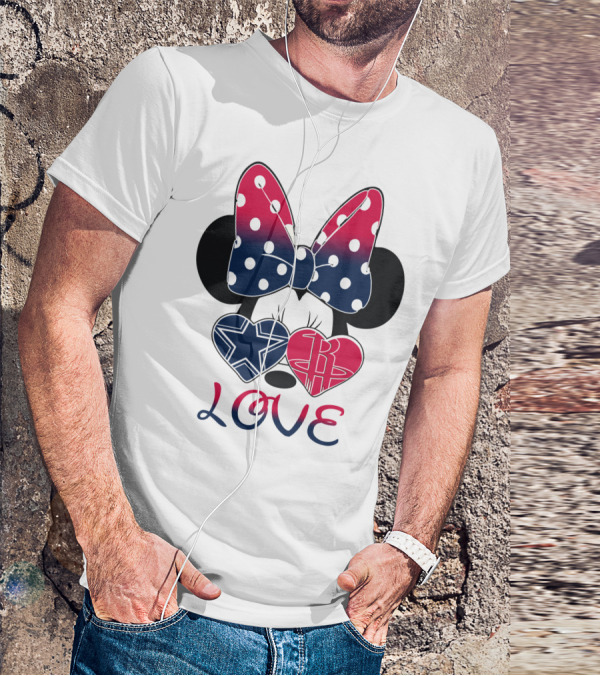 Love Minnie Bow Dallas Cowboys Houston Rockets Hearts T-Shirt