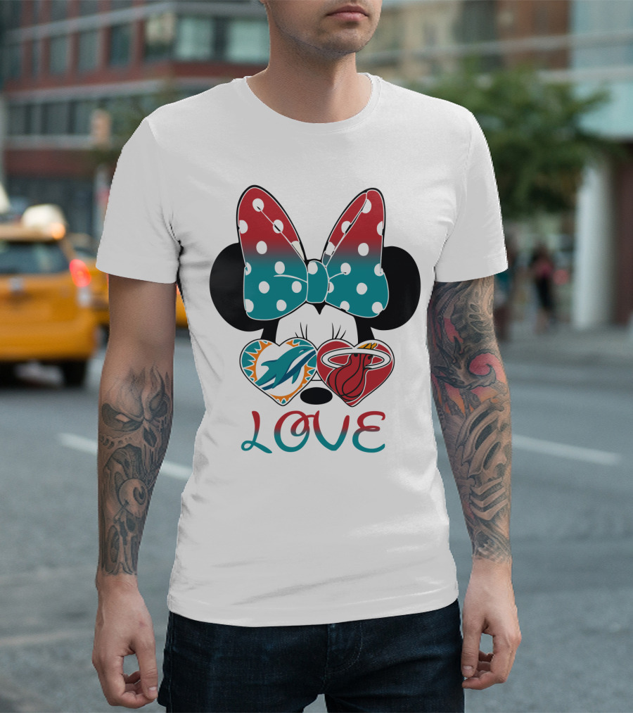 Love Miami Dolphins Miami Heat Minnie Ears Bow T-Shirt