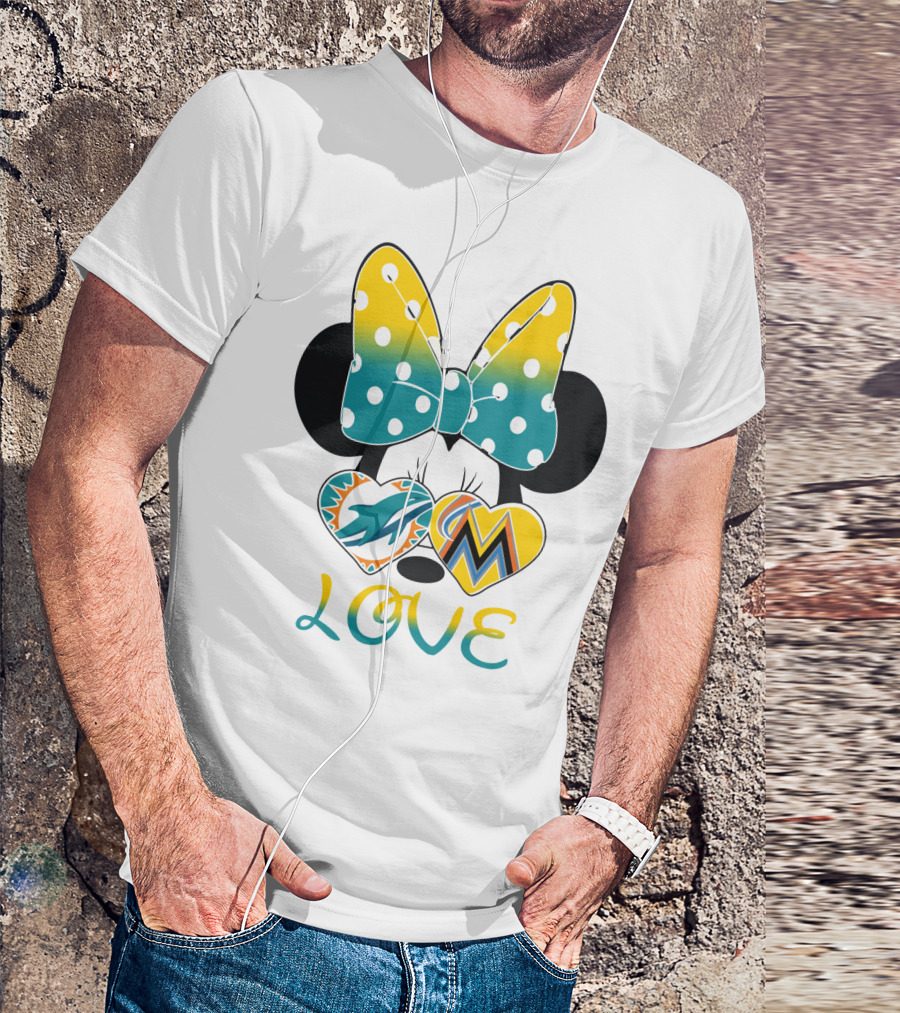 Minnie Bow Dolphins Marlins Love T-Shirt